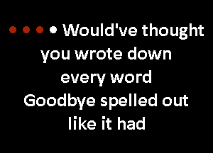 o o o 0 Would've thought
you wrote down

every word
Goodbye spelled out
like it had