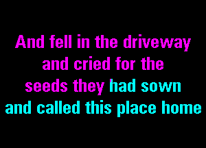 And tell in the driveway
and cried for the
seeds they had sown
and called this place home