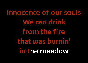 Innocence of our souls
We can drink

from the fire
that was burnin'
in the meadow