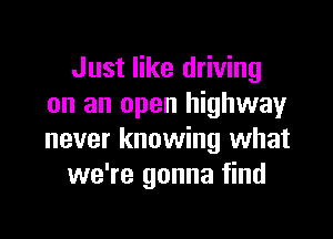Just like driving
on an open highway

never knowing what
we're gonna find