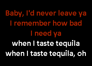 Baby, I'd never leave ya
I remember how bad
I need ya
when I taste tequila
when I taste tequila, oh