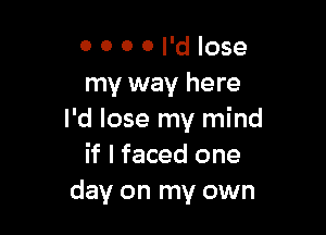 0 0 0 0 I'd lose
my way here

I'd lose my mind
if I faced one
day on my own