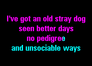 I've got an old stray dog
seen better days

no pedigree
and unsociahle ways