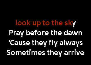 look up to the sky
Pray before the dawn
'Cause they fly always
Sometimes they arrive