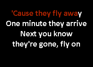 'Cause they fly away
One minute they arrive

Next you know
they're gone, fly on