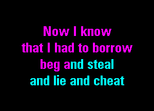 Now I know
that I had to borrow

beg and steal
and lie and cheat