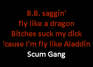B.B. saggin'
fly like a dragon

Bitches suck my dick
'cause I'm fly like Aladdin
Scum Gang