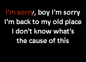 I'm sorry, boy I'm sorry
I'm back to my old place

I don't know what's
the cause of this