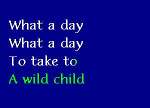 What a day
What a day

To take to
A wild child