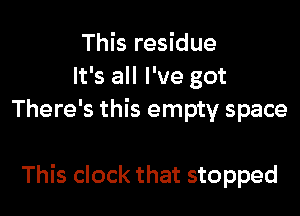 This residue
It's all I've got
There's this empty space

This clock that stopped