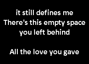 it still defines me
There's this empty space

you left behind

All the love you gave