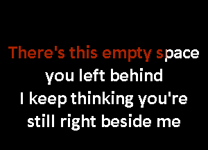 There's this empty space
you left behind
I keep thinking you're
still right beside me