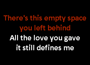 There's this empty space
you left behind

All the love you gave
it still defines me