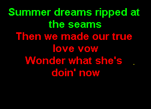 Summer dreams ripped at
the seams
Then we made our true
love vow

Wonder what she's
doin' now