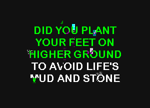 DID YOEJ PLANT
YOUR FEET ON

EHIGHER GRbUND
TO AVOID LIEE'S
'V'UD AND STONE