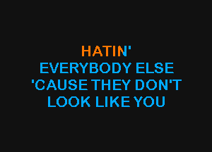 HATIN'
EVERYBODY ELSE

'CAUSE TH EY DON'T
LOOK LIKEYOU