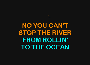NO YOU CAN'T

STOP THE RIVER
FROM ROLLIN'
TO THE OCEAN