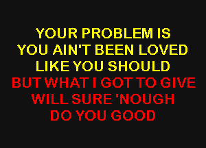 YOUR PROBLEM IS
YOU AIN'T BEEN LOVED
LIKEYOU SHOULD