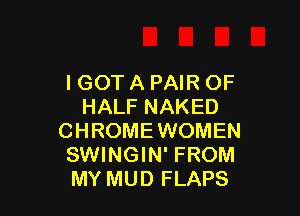 IGOT A PAIR OF
HALF NAKED

CHROME WOMEN
SWINGIN' FROM
MY MUD FLAPS