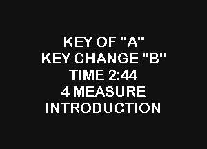 KEY OF A
KEY CHANGE 8

TIME 244
4 MEASURE
INTRODUCTION