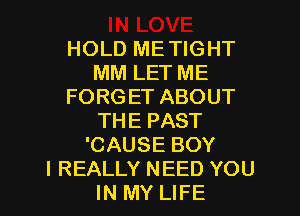 HOLD METIGHT
MM LET ME
FORGET ABOUT
THE PAST
'CAUSE BOY
I REALLY NEED YOU
IN MY LIFE