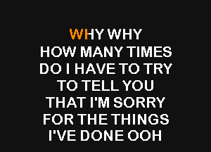 WHY WHY
HOW MANY TIMES
DO I HAVE TO TRY

TO TELL YOU
THAT I'M SORRY

FORTHETHINGS
I'VE DONE OOH l