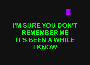 I'M SUREYOU DON'T
REMEMBER ME
IT'S BEEN AWHILE
I KNOW