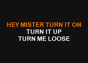 HEY MISTER TURN IT ON

TURN IT UP
TURN ME LOOSE