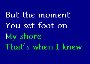 But the moment
You set foot on

My shore
That's when I knew