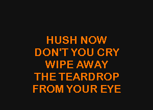 HUSH NOW
DON'T YOU CRY

WIPE AWAY
THETEARDROP
FROM YOUR EYE