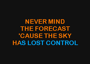 NEVER MIND
THEFORECAST

'CAUSE THE SKY
HAS LOST CONTROL