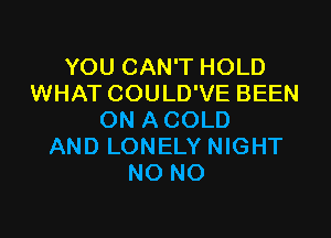 YOU CAN'T HOLD
WHAT COULD'VE BEEN

ON ACOLD
AND LONELY NIGHT
NO NO
