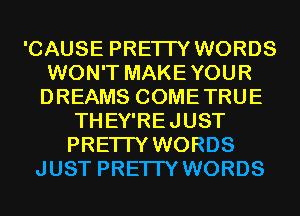 'CAUSE PRETTY WORDS
WON'T MAKEYOUR
DREAMS COMETRUE

THEY'REJUST
PRETTY WORDS
JUST PRETTY WORDS