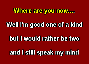 Where are you now....
Well I'm good one of a kind

but I would rather be two

and I still speak my mind