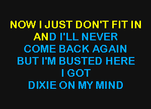 NOW I JUST DON'T FIT IN
AND I'LL NEVER
COME BACK AGAIN
BUT I'M BUSTED HERE
I GOT
DIXIE ON MY MIND