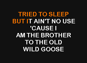 TRIED TO SLEEP
BUT IT AIN'T NO USE
'CAUSEI
AM THE BROTHER
TO THEOLD
WILD GOOSE