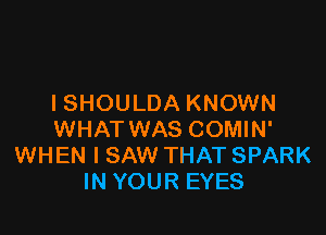 ISHOULDA KNOWN

WHAT WAS COMIN'
WHEN I SAW THAT SPARK
IN YOUR EYES