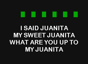 I SAID JUANITA

MY SWEET JUANITA
WHAT ARE YOU UP TO
MYJUANITA