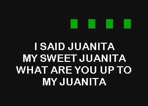 I SAID JUANITA

MY SWEET JUANITA
WHAT ARE YOU UP TO
MYJUANITA