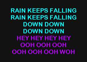 RAIN KEEPS FALLING
RAIN KEEPS FALLING
DOWN DOWN

DOWN DOWN