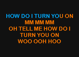 HOW DO I TURN YOU ON
MM MM MM

OH TELL ME HOW DO I
TURN YOU ON
WOO OOH HOO