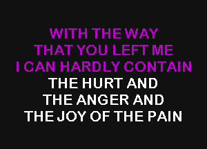 THEHURTAND
THEANGER AND
THEJOY OF THE PAIN