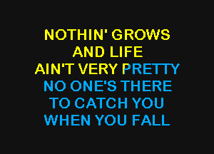 NOTHIN' GROWS
AND LIFE
AIN'T VERY PRETTY
NO ONE'S THERE
TO CATCH YOU

WHEN YOU FALL l