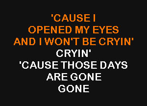 'CAUSEI
OPENED MY EYES
AND IWON'T BE CRYIN'
CRWN'
'CAUSETHOSEDANS
AREGONE

GONE l