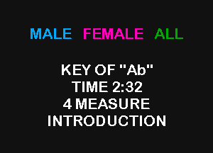 MALE

KEY OF Ab

TIME 232
4 MEASURE
INTRODUCTION