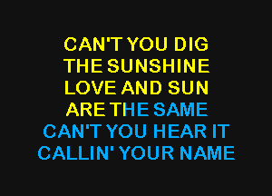 CAN'T YOU DIG
THE SUNSHINE
LOVE AND SUN
ARETHESAME
CAN'T YOU HEAR IT

CALLIN'YOUR NAME I