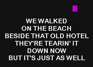WEWALKED
ON THE BEACH
BESIDETHAT OLD HOTEL
THEY'RETEARIN' IT

DOWN NOW
BUT IT'S JUST AS WELL