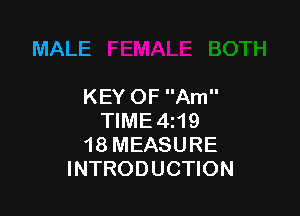 MALE

KEY OF Am

TlME4i19
18 MEASURE
INTRODUCTION