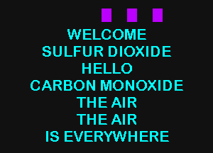 WELCOME
SULFUR DIOXIDE
HELLO
CARBON MONOXIDE
THEAIR

THE AIR
IS EVERYWHERE l