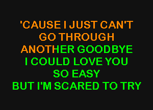 'CAUSE I JUST CAN'T
G0 THROUGH
ANOTHER GOODBYE
I COULD LOVE YOU
SO EASY
BUT I'M SCARED TO TRY